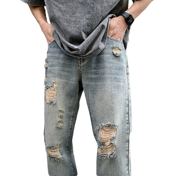 Ανδρικό τζιν με σκισμένα μοτίβα και τσέπη