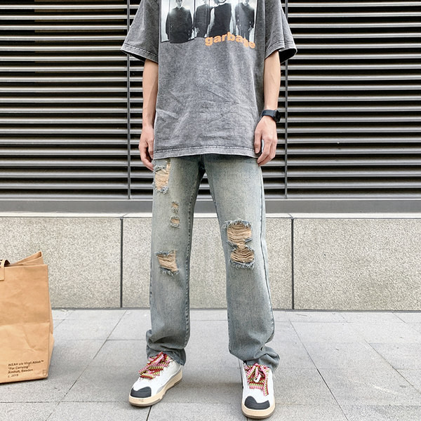 Ανδρικό τζιν με σκισμένα μοτίβα και τσέπη