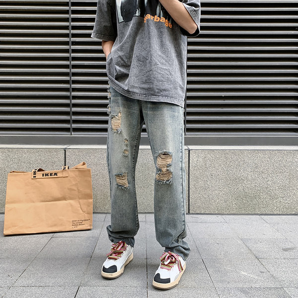 Ανδρικό τζιν με σκισμένα μοτίβα και τσέπη