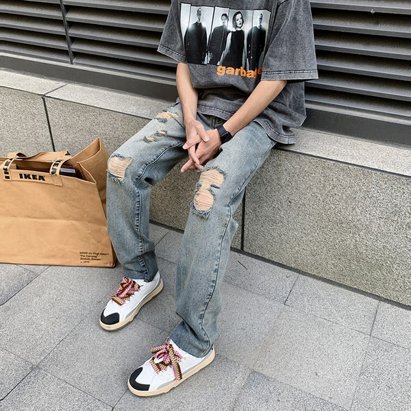 Ανδρικό τζιν με σκισμένα μοτίβα και τσέπη