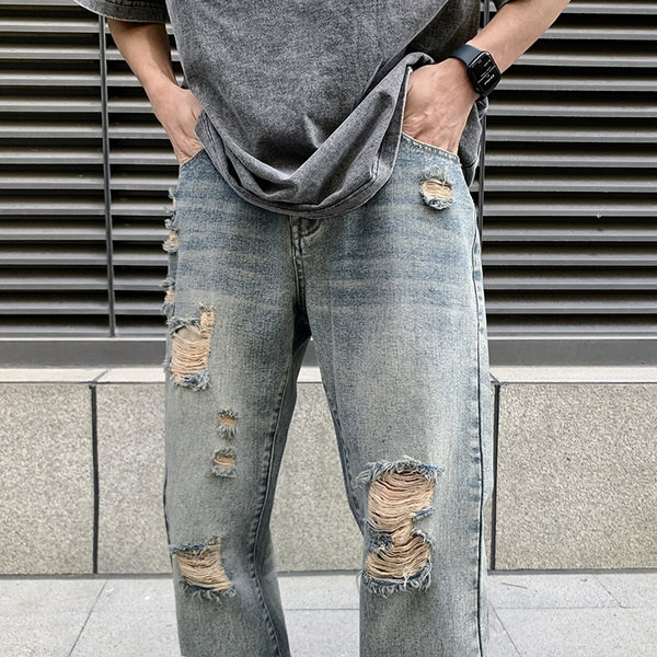 Ανδρικό τζιν με σκισμένα μοτίβα και τσέπη