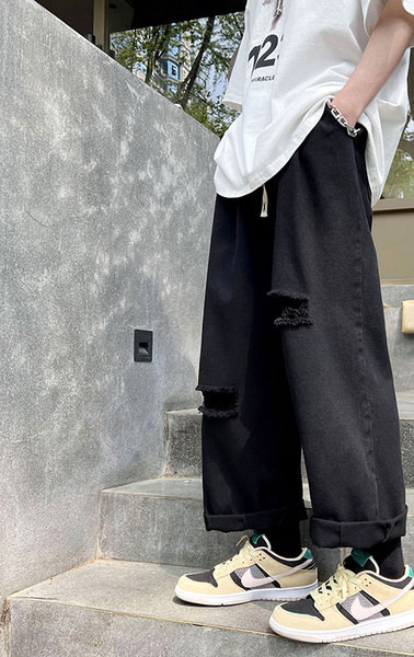 Rebenenud motiividega meeste teksapükste laia sääremudel