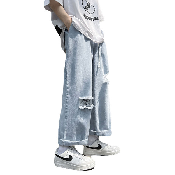 Rebenenud motiividega meeste teksapükste laia sääremudel