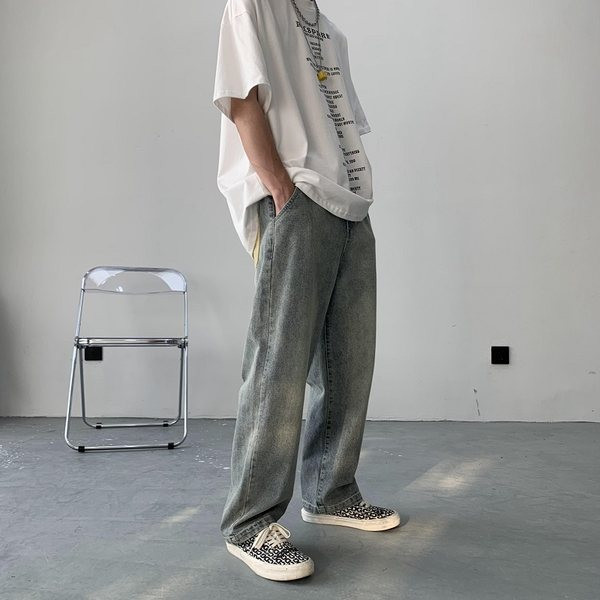 Széles szárú retro farmer zsebbel