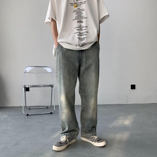 Széles szárú retro farmer zsebbel