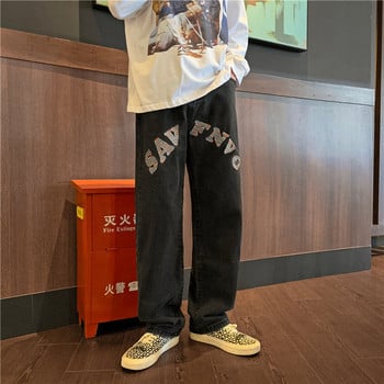 Ανδρικό μοντέρνο τζιν παντελόνι με γράμματα και τσέπη