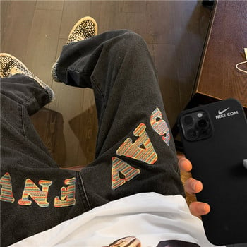 Ανδρικό μοντέρνο τζιν παντελόνι με γράμματα και τσέπη