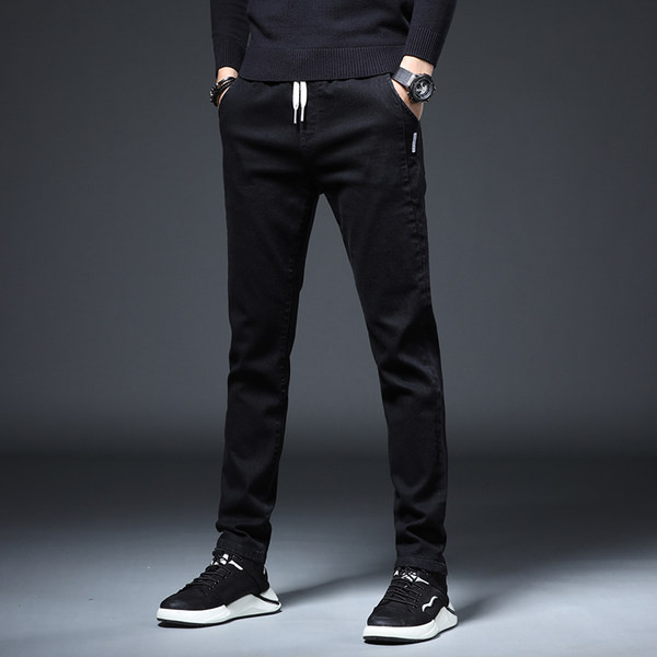 Vyriški siauri sportiniai-laisvalaikio džinsai su raišteliais