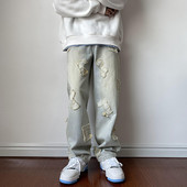 Alkalmi férfi farmernadrág hímzéssel