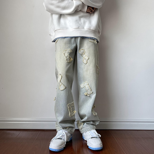 Alkalmi férfi farmernadrág hímzéssel