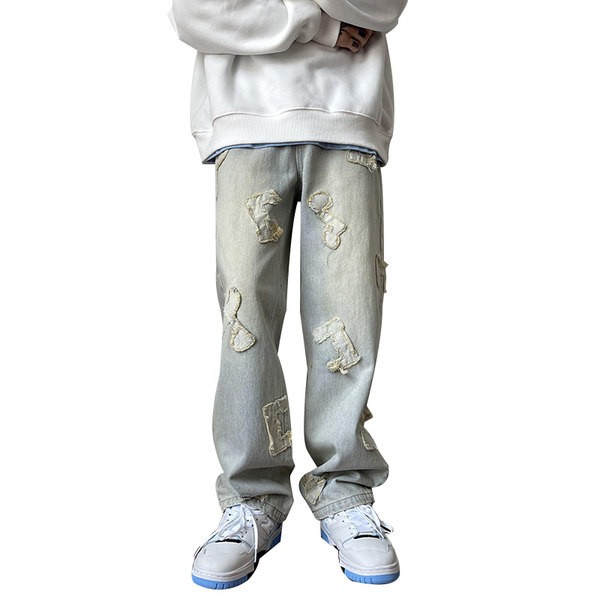 Alkalmi férfi farmernadrág hímzéssel