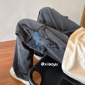 Magas derekú 3D nyomtatott férfi farmernadrág