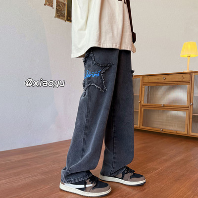 Magas derekú 3D nyomtatott férfi farmernadrág