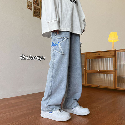 Magas derekú 3D nyomtatott férfi farmernadrág