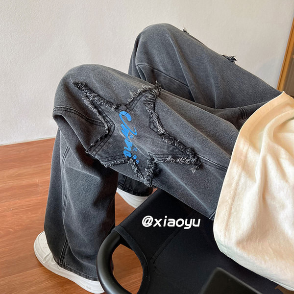 Magas derekú 3D nyomtatott férfi farmernadrág