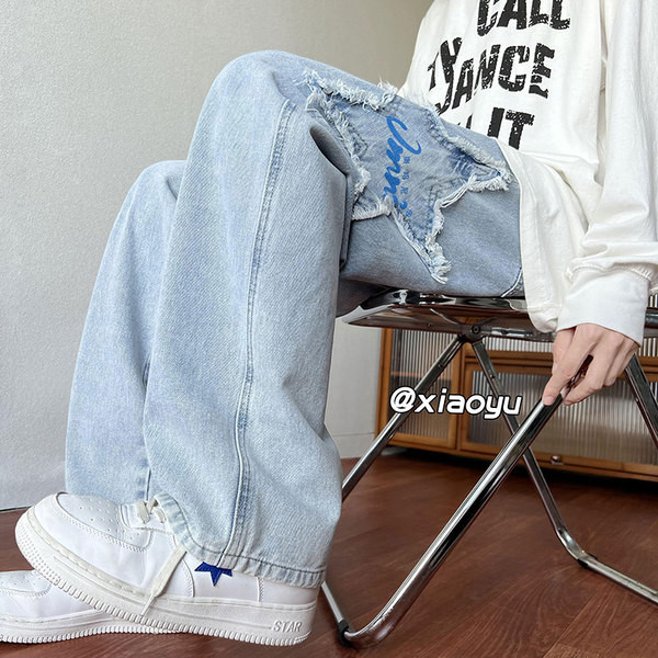 Magas derekú 3D nyomtatott férfi farmernadrág