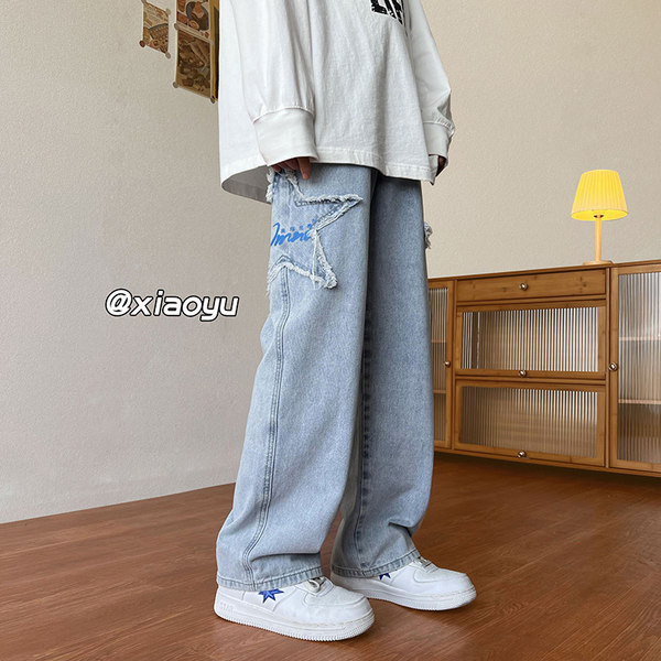 Magas derekú 3D nyomtatott férfi farmernadrág