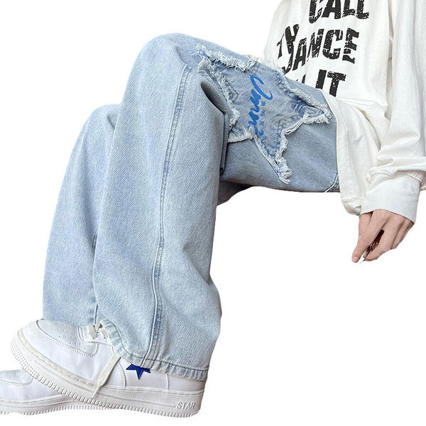 Magas derekú 3D nyomtatott férfi farmernadrág