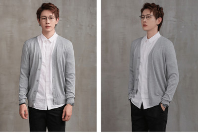 Ανδρική μοντέρνα ζακέτα με μυτερή λαιμόκοψη και κουμπιά