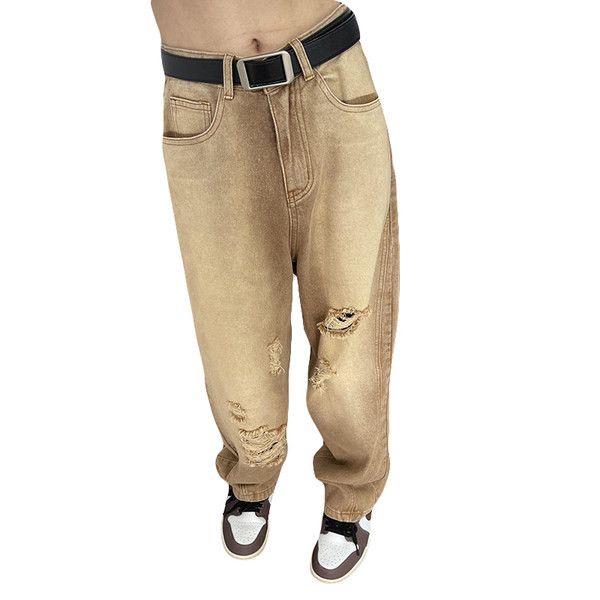 Férfi magas derekú farmer, szakadt motívumokkal