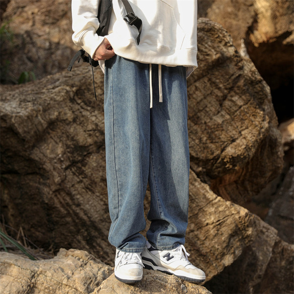 Ανδρικό τζιν φαρδύ μοντέλο με κορδόνια