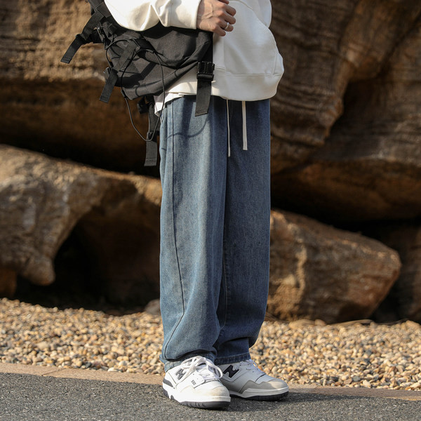 Ανδρικό τζιν φαρδύ μοντέλο με κορδόνια