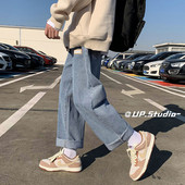 Férfi őszi logós széles lábú farmernadrág