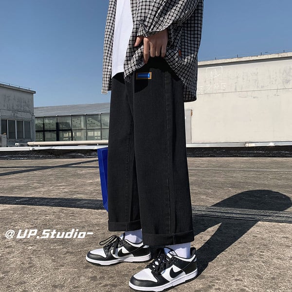 Férfi őszi logós széles lábú farmernadrág