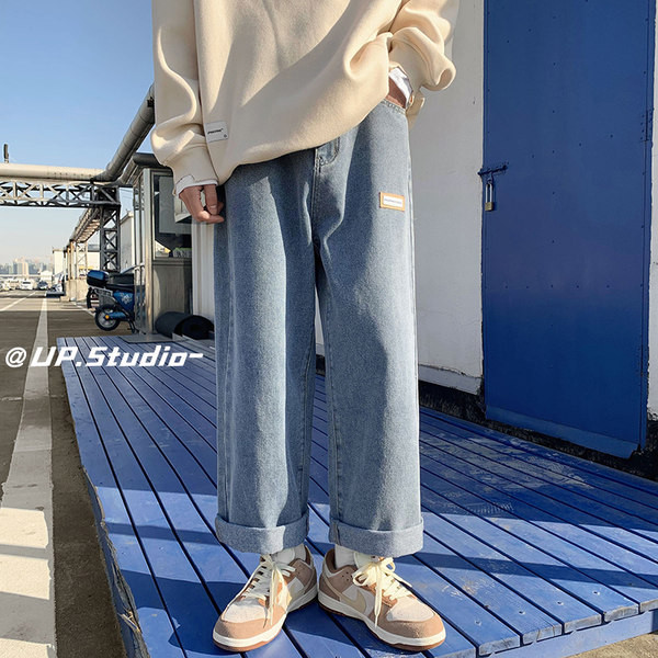 Férfi őszi logós széles lábú farmernadrág