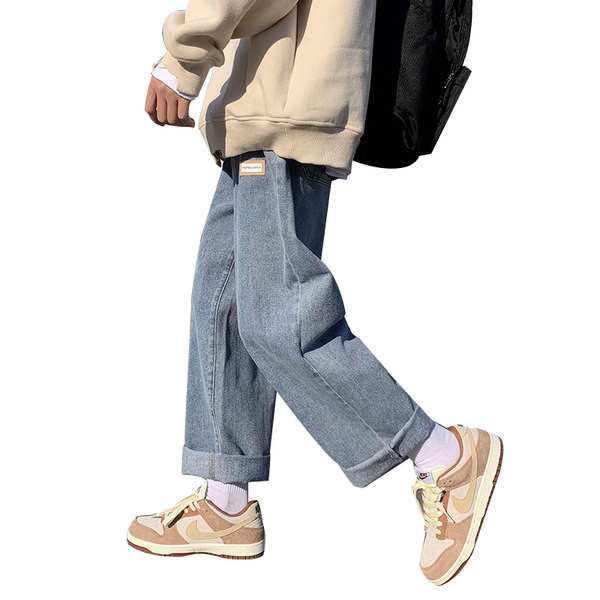 Férfi őszi logós széles lábú farmernadrág