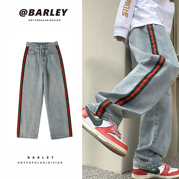 Vyriškų džinsų platus modelis su apvadu