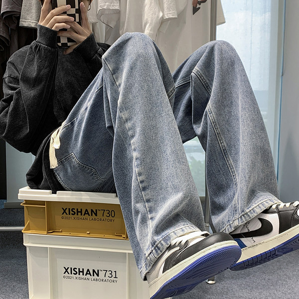 Ανδρικό τζιν με κορδόνια φαρδύ μοντέλο