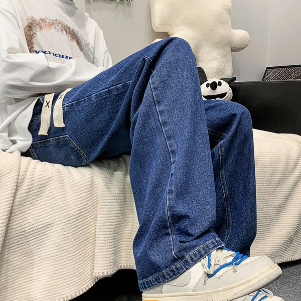 Ανδρικό τζιν με κορδόνια φαρδύ μοντέλο