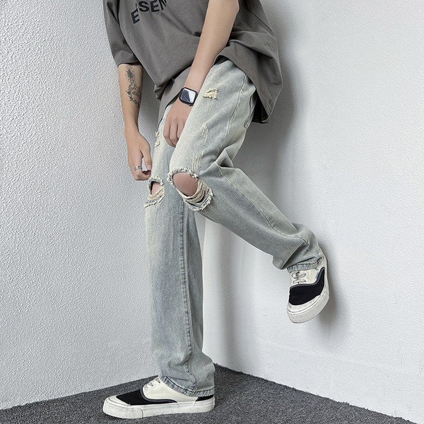 Vyriški džinsai aukštu juosmeniu ir kišenėmis