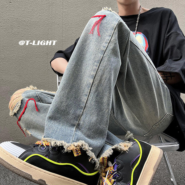 Casual τζιν με τσέπη και σκισμένο μοτίβο