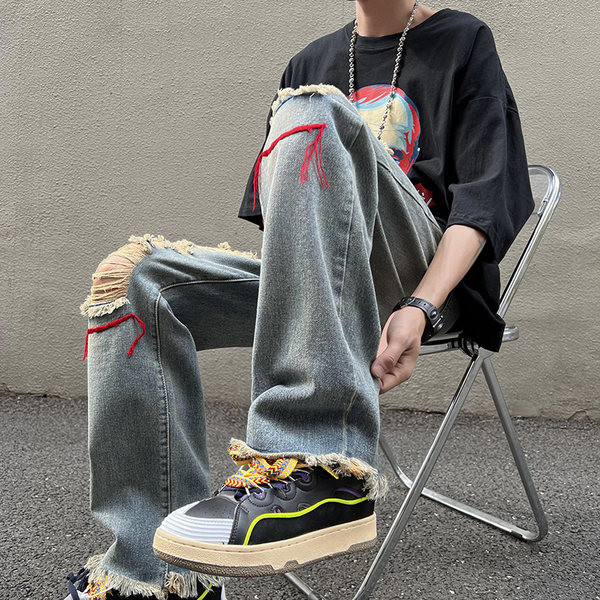 Casual τζιν με τσέπη και σκισμένο μοτίβο