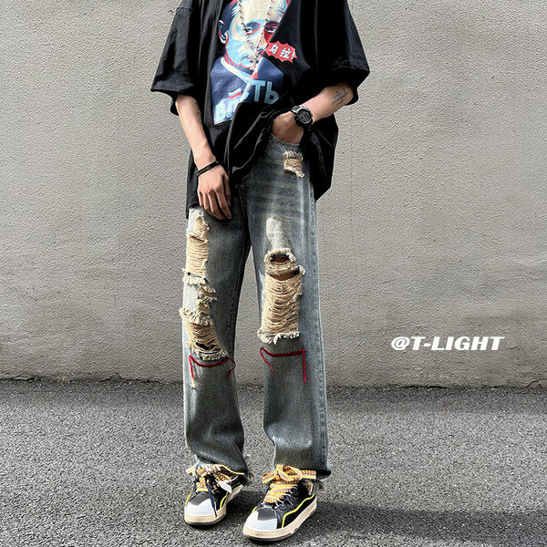 Casual τζιν με τσέπη και σκισμένο μοτίβο