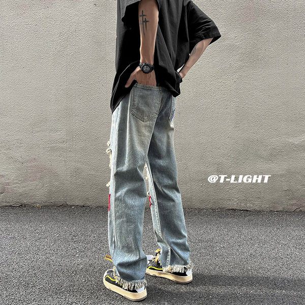 Casual τζιν με τσέπη και σκισμένο μοτίβο