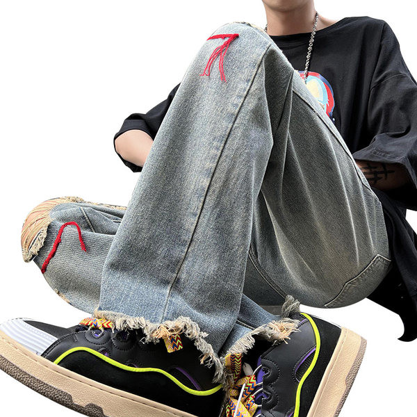 Casual τζιν με τσέπη και σκισμένο μοτίβο