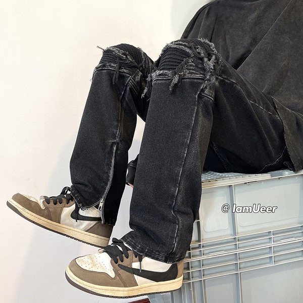 Meeste kahevärvilised rebitud motiividega teksad