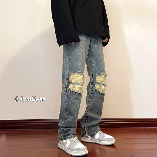 Meeste kahevärvilised rebitud motiividega teksad