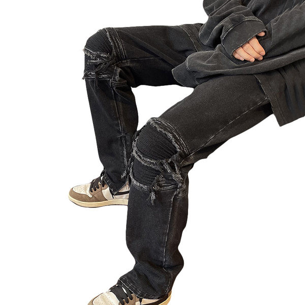 Meeste kahevärvilised rebitud motiividega teksad