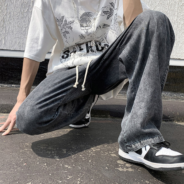 Мъжки  модерни дънки широк модел с връзки