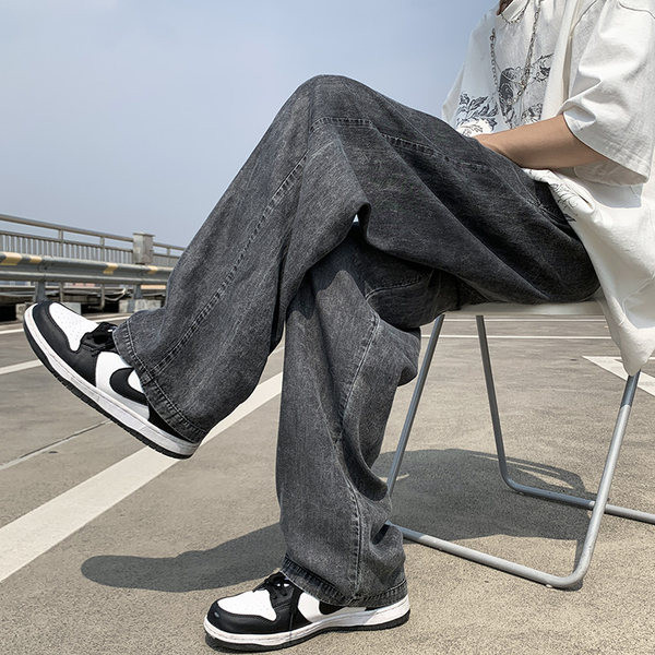 Мъжки  модерни дънки широк модел с връзки