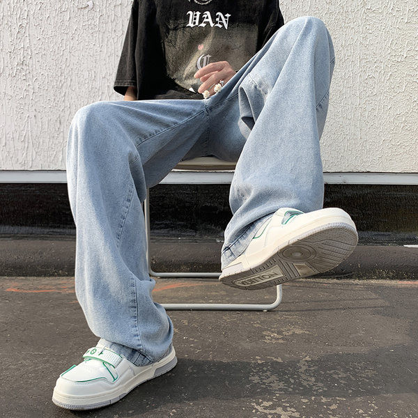 Мъжки  модерни дънки широк модел с връзки