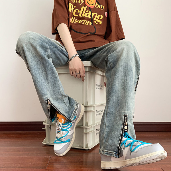 Ανδρικό casual τζιν με τσέπη και φερμουάρ στα μπατζάκια