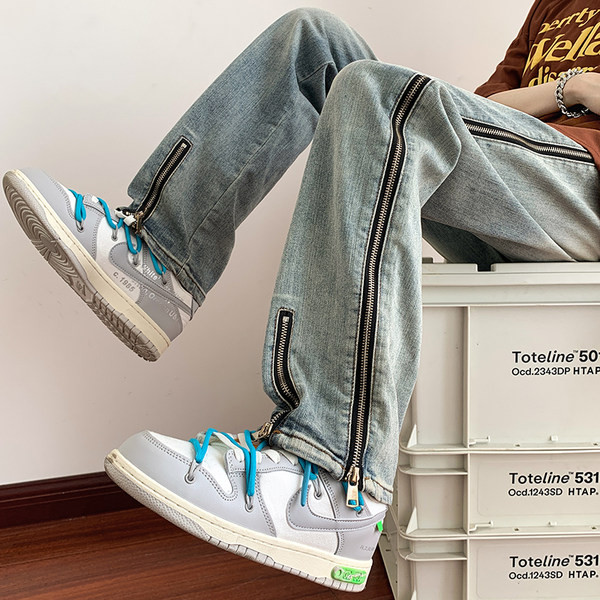 Ανδρικό casual τζιν με τσέπη και φερμουάρ στα μπατζάκια