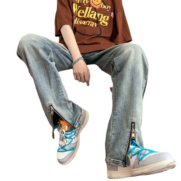 Ανδρικό casual τζιν με τσέπη και φερμουάρ στα μπατζάκια