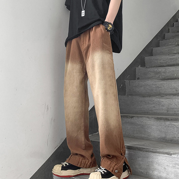 Dviejų spalvų vyriški džinsai su užsegimu kojose