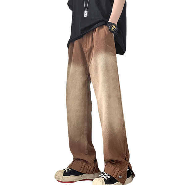 Dviejų spalvų vyriški džinsai su užsegimu kojose